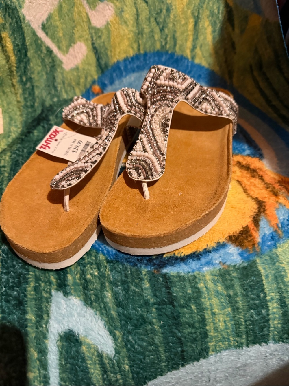 Haute Hippie Brown Suede Platform Thong Sandals with Beaded Black & White Straps